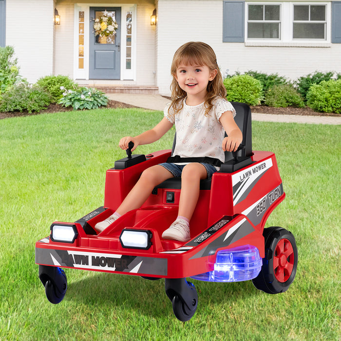 12V Ride on Lawn Mower for Kids with Dual Control Sticks and LED Lights-Yellow