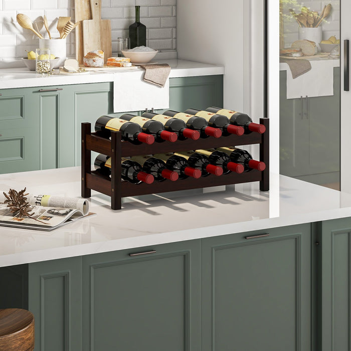 12 Bottle 2-Tier Wine Rack for Kitchen-Natural