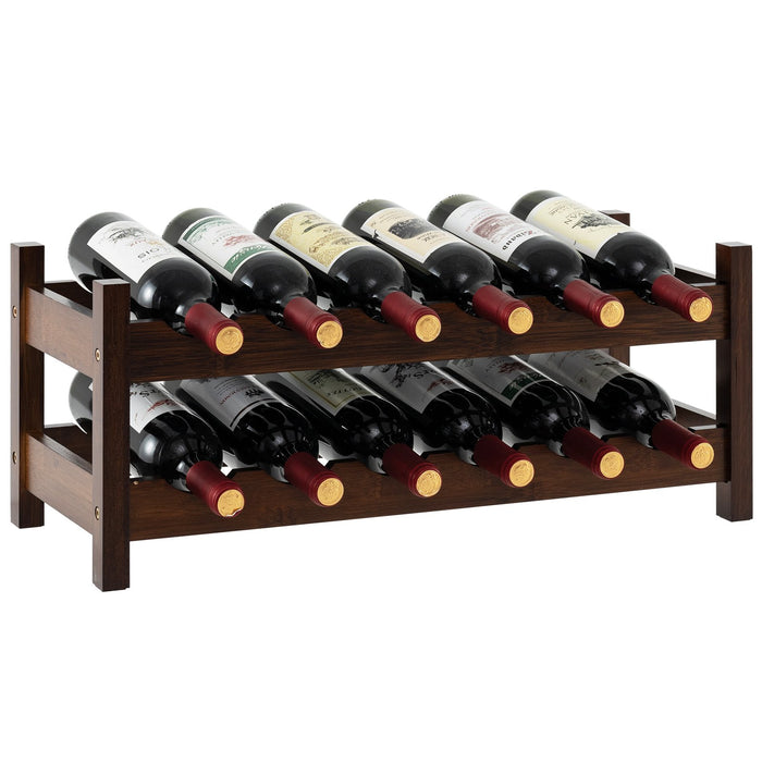 12 Bottle 2-Tier Wine Rack for Kitchen-Natural