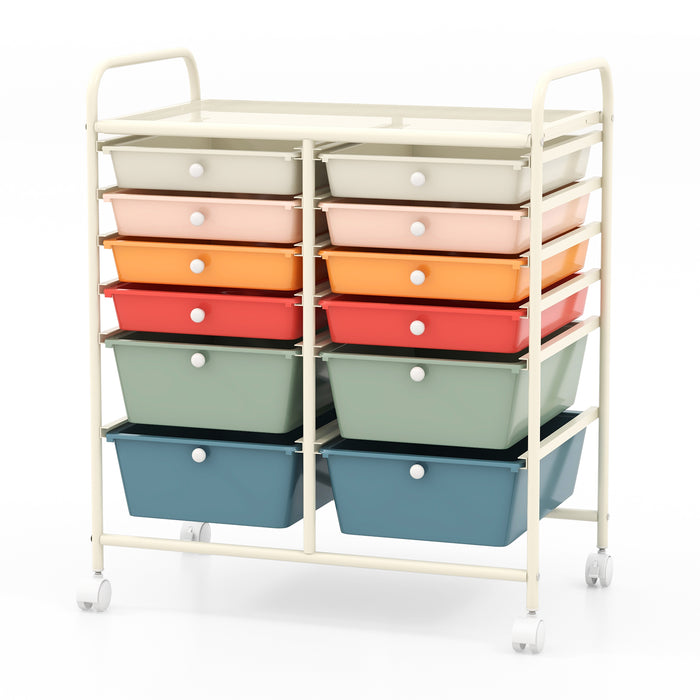 12 Drawers Rolling Storage Cart - Mobile Organizer with Brakes and 4 Wheels - Ideal Solution for Home and Office Storage Needs