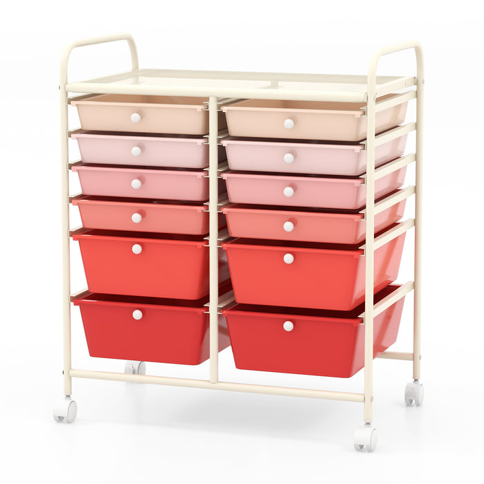 12 Drawers Rolling Storage Cart - Mobile Organizer with Brakes and 4 Wheels - Ideal Solution for Home and Office Storage Needs