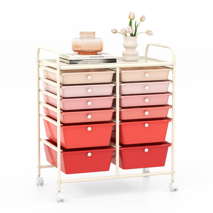 12 Drawers Rolling Storage Cart - Mobile Organizer with Brakes and 4 Wheels - Ideal Solution for Home and Office Storage Needs