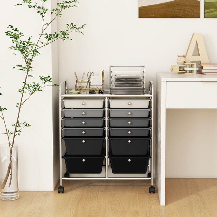 12 Drawers Rolling Storage Cart - Mobile Organizer with Brakes and 4 Wheels - Ideal Solution for Home and Office Storage Needs