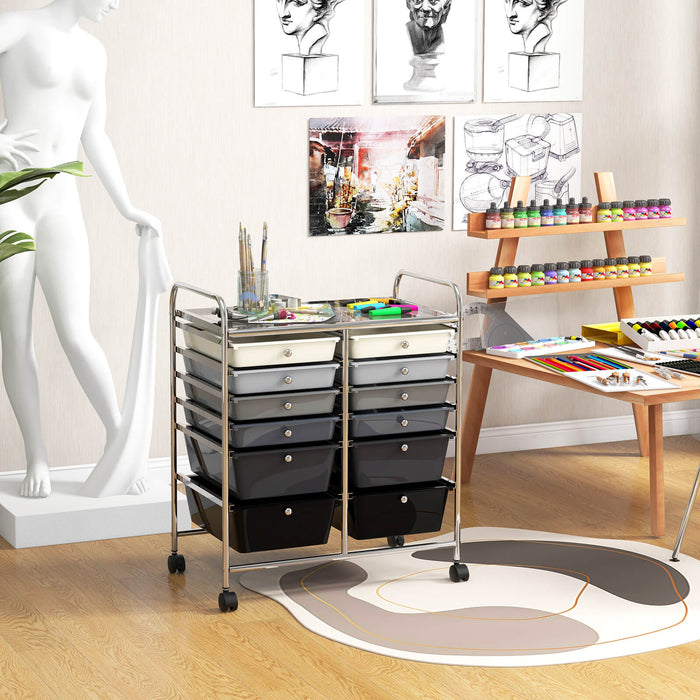 12 Drawers Rolling Storage Cart - Mobile Organizer with Brakes and 4 Wheels - Ideal Solution for Home and Office Storage Needs