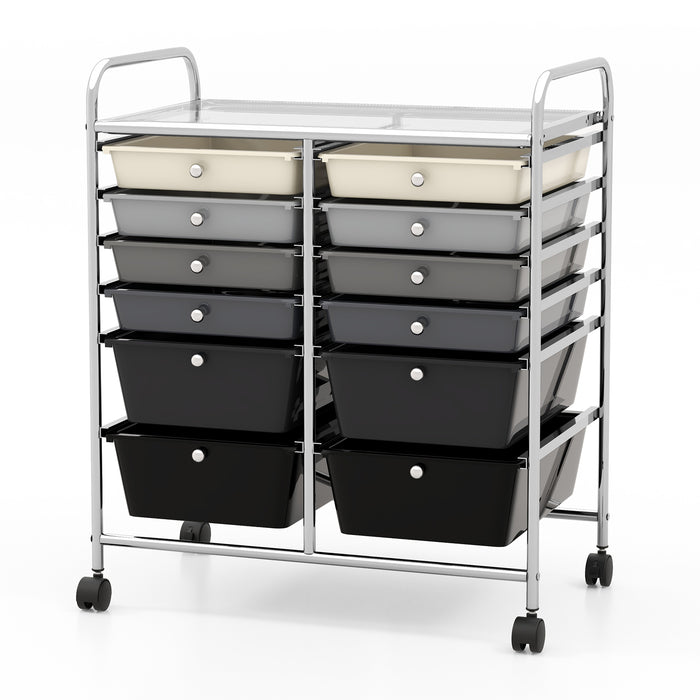 12 Drawers Rolling Storage Cart - Mobile Organizer with Brakes and 4 Wheels - Ideal Solution for Home and Office Storage Needs
