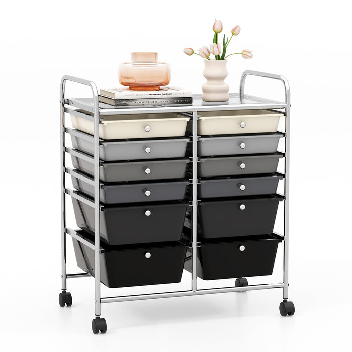 12 Drawers Rolling Storage Cart - Mobile Organizer with Brakes and 4 Wheels - Ideal Solution for Home and Office Storage Needs