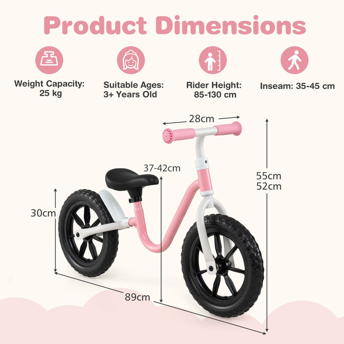 12 Inch Balance Bike No Pedal Training Bicycle with Adjustable Handle and Seat-