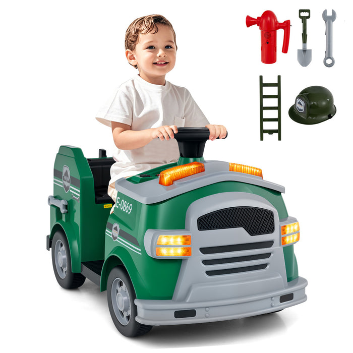 12V Kids Ride on Fire Truck with Shovel and Wrench-