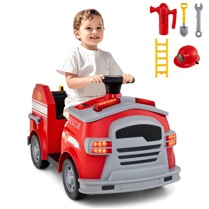 12V Kids Ride on Fire Truck with Shovel and Wrench-