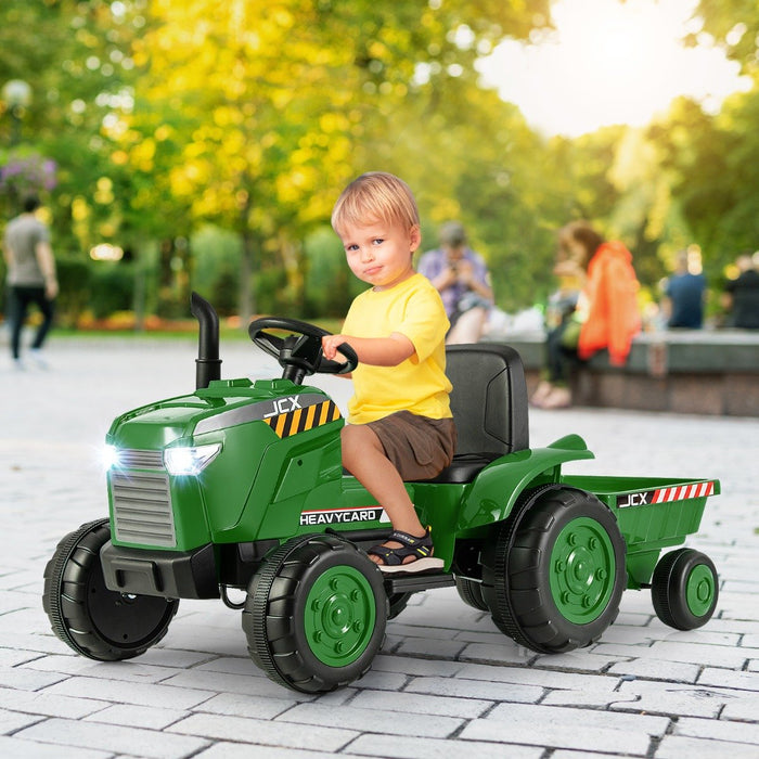 12V Kids Ride On Tractor with Trailer with Remote Control and Lights and Horn-Dark Green