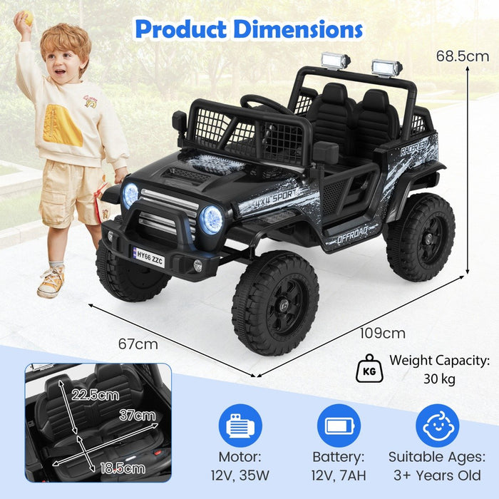 12V Kids Ride on Truck Car with Remote Control and LED Lights-Black