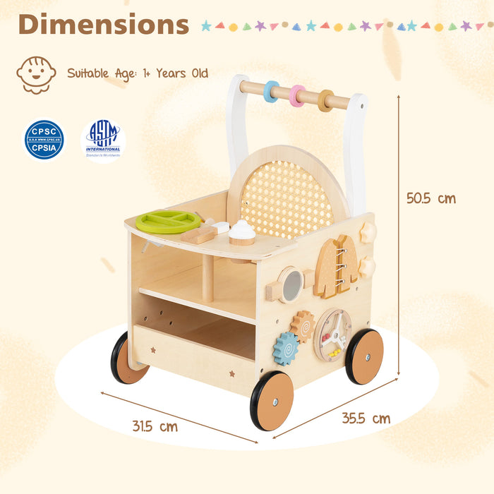 13-In-1 Wooden Baby Walker with Wheels and Storage for Boys Girls Aged 1+