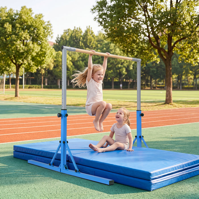 13-Level Adjustable Heights Foldable Gymnastics Bar for Kids-Pink