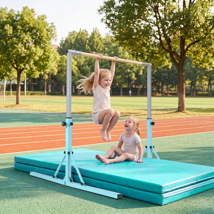 13-Level Adjustable Heights Foldable Gymnastics Bar for Kids-Pink