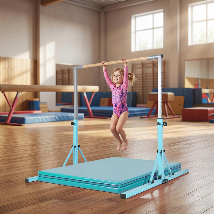 13-Level Adjustable Heights Foldable Gymnastics Bar for Kids-Pink