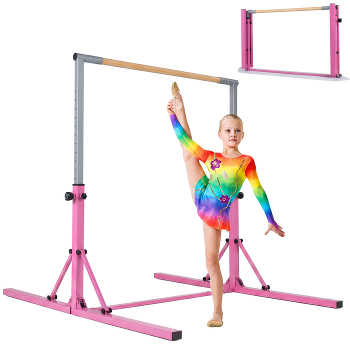 13-Level Adjustable Heights Foldable Gymnastics Bar for Kids-Pink