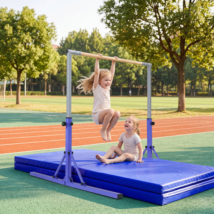 13-Level Adjustable Heights Foldable Gymnastics Bar for Kids-Pink