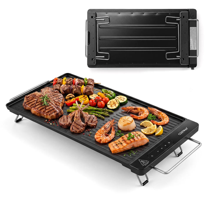 1300W BBQ Electric Teppanyaki Grill with Removable Touch Panel and 2 Nonstick Cooking Zones-