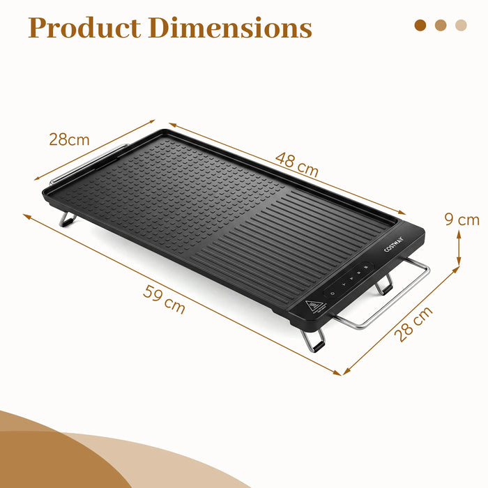 1300W BBQ Electric Teppanyaki Grill with Removable Touch Panel and 2 Nonstick Cooking Zones-