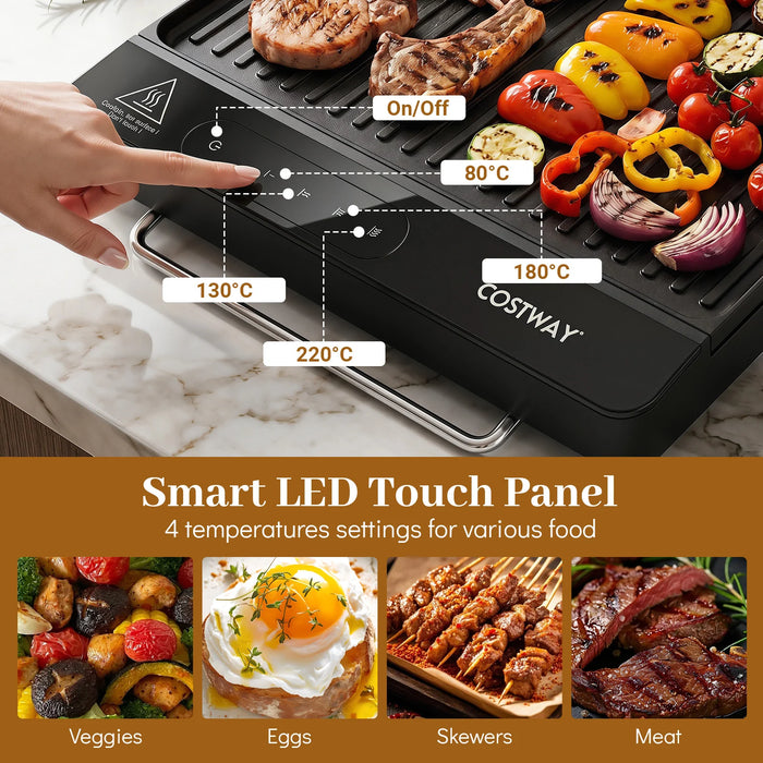 1300W BBQ Electric Teppanyaki Grill with Removable Touch Panel and 2 Nonstick Cooking Zones-