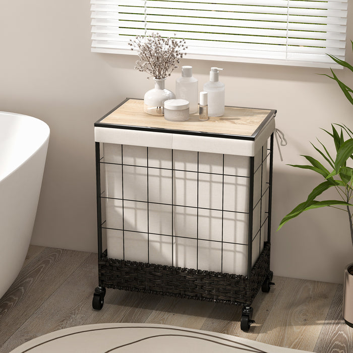 Handwoven Rattan 130L - Laundry Hamper with Lid and Lockable Wheels - Ideal for Household and Laundry Room Storage Solutions