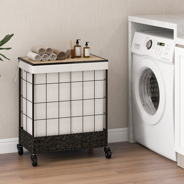 Handwoven Rattan 130L - Laundry Hamper with Lid and Lockable Wheels - Ideal for Household and Laundry Room Storage Solutions