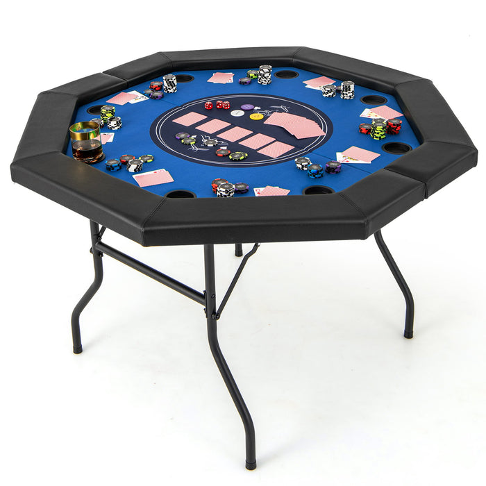 130 cm Foldable Poker Table with Padded Rails and Folding Legs for 8 Players-Green