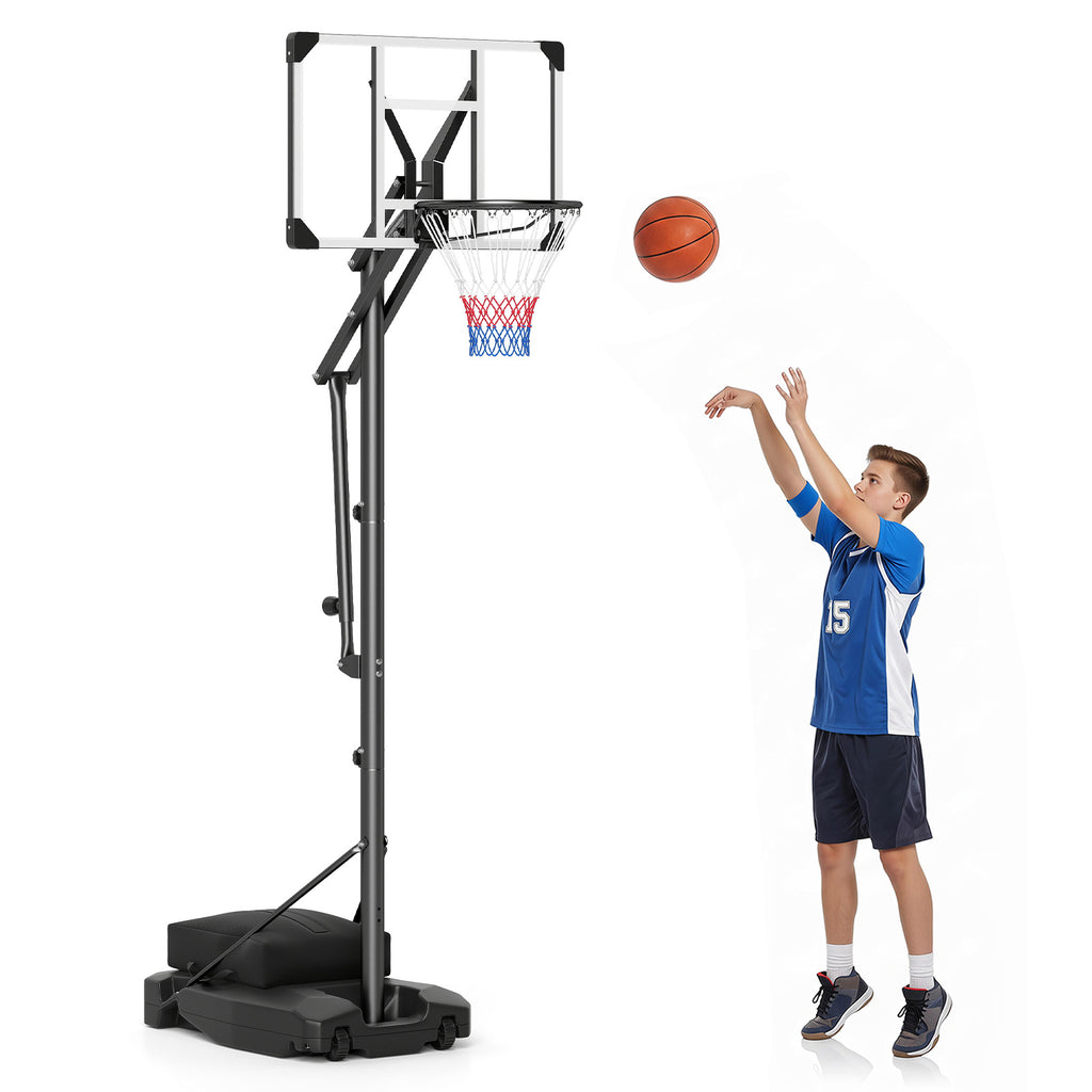 131-263 cm Rim Height Adjustable Basketball Hoop with Shatterproof Backboard Wheels and Weight Bag for Teens