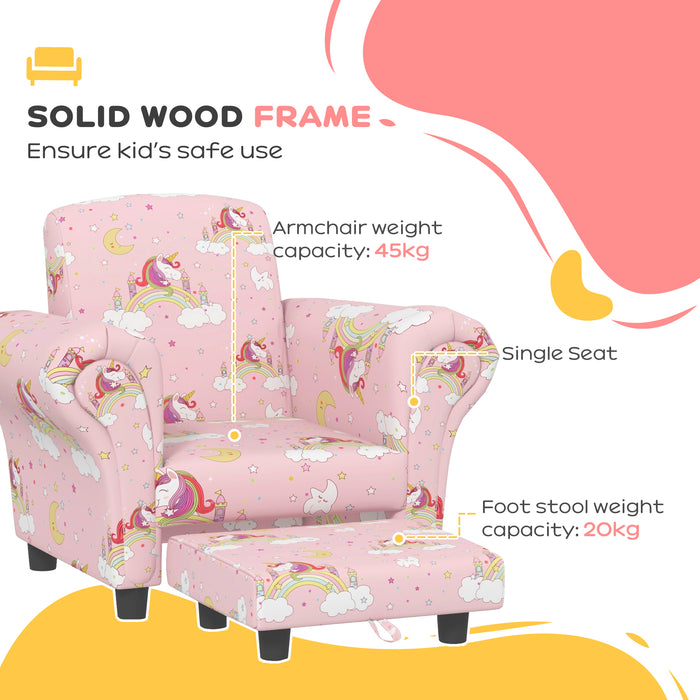 Kids Unicorn-Themed Sofa Set - 2 Pieces with Sturdy Wooden Frame, Perfect for Toddlers 1.5-3 Years - Comfortable and Adorable Seating for Young Children in Pink