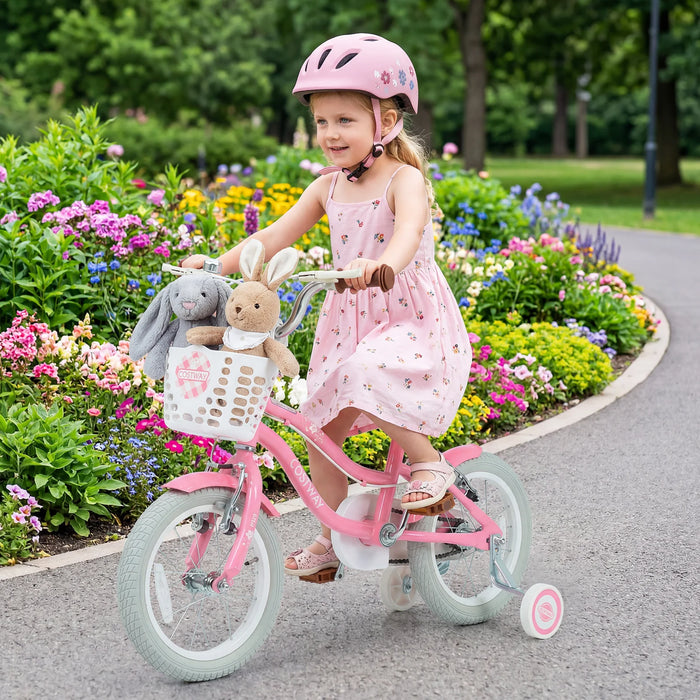 16 Inch Girls Bike with Basket for 4-7 Years Retro Series Peach Pink