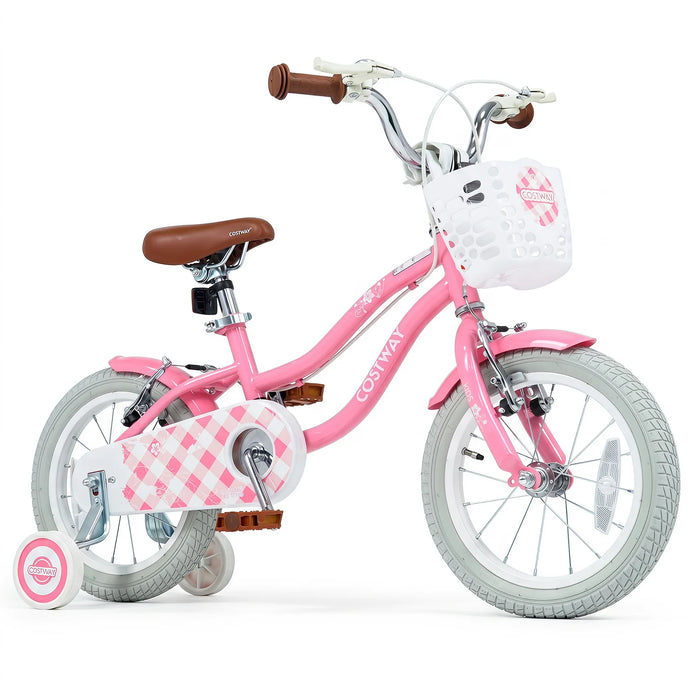 16 Inch Girls Bike with Basket for 4-7 Years Retro Series Peach Pink