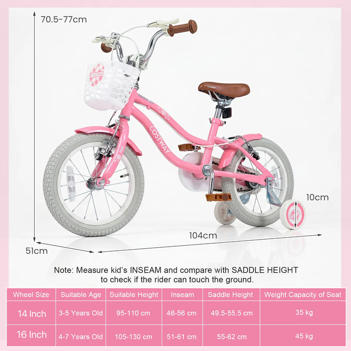 16 Inch Girls Bike with Basket for 4-7 Years Retro Series Peach Pink