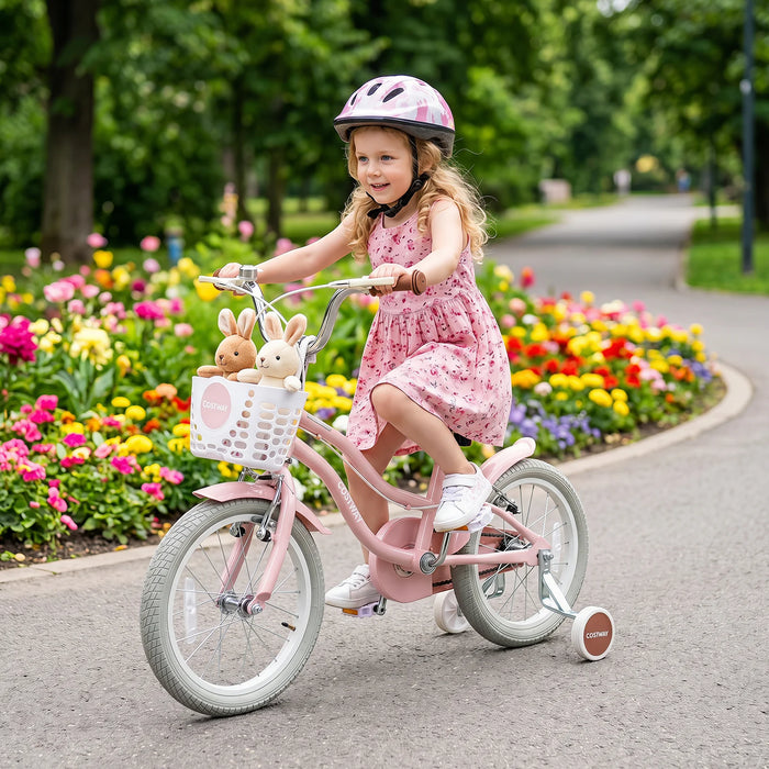 16 Inch Girls Bike with Basket for 4-7 Years Retro Series Peach Pink