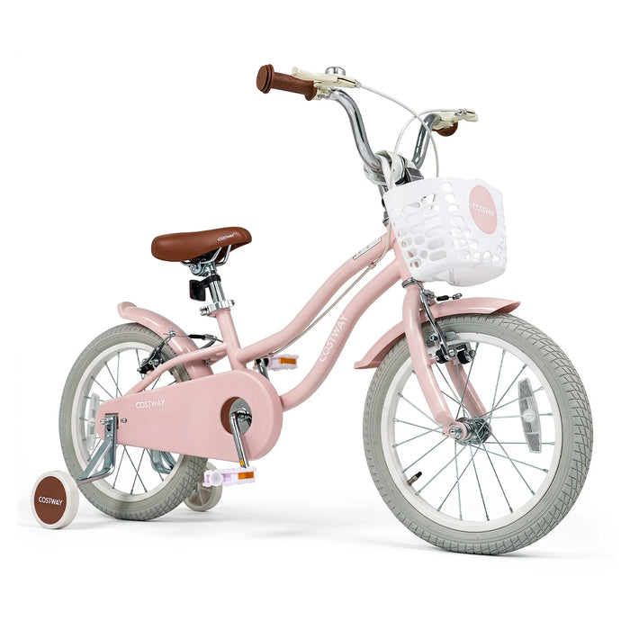 16 Inch Girls Bike with Basket for 4-7 Years Retro Series Peach Pink