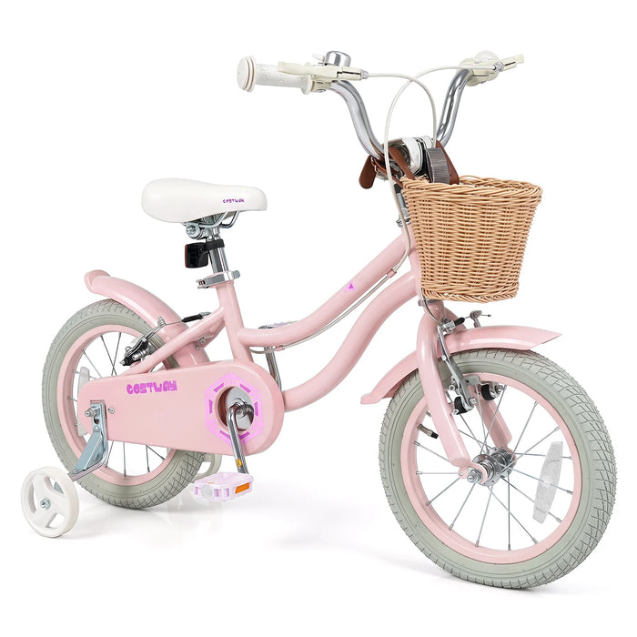 16 Inch Girls Bike with Woven Basket for 4-7 Years Cottage Series Sakura Pink