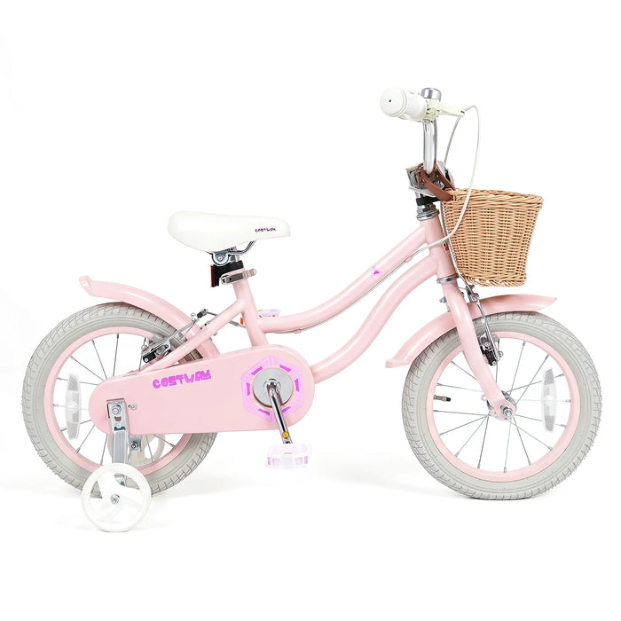 16 Inch Girls Bike with Woven Basket for 4-7 Years Cottage Series Sakura Pink