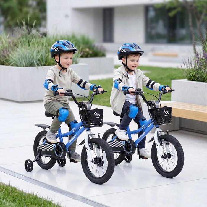 14 Inch Kids Bike with Dual Brakes for 3-5 Years Checkered Racing Series Blue