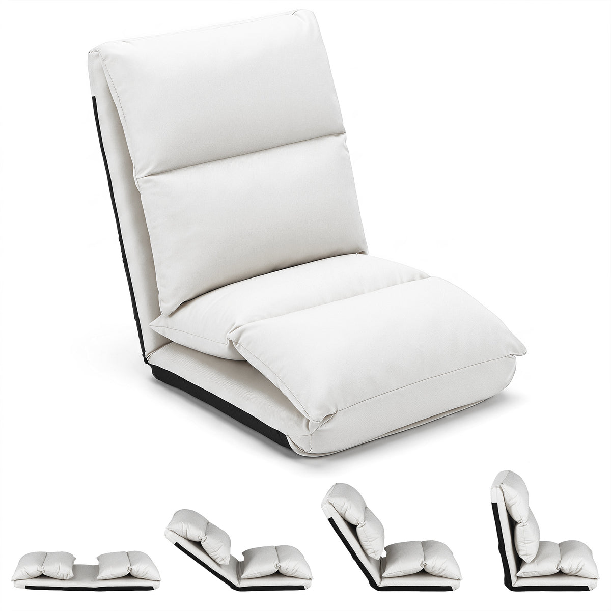 14-Level Adjustable Floor Chair with Back Support and Comfy Padded Cushions for Adults-White