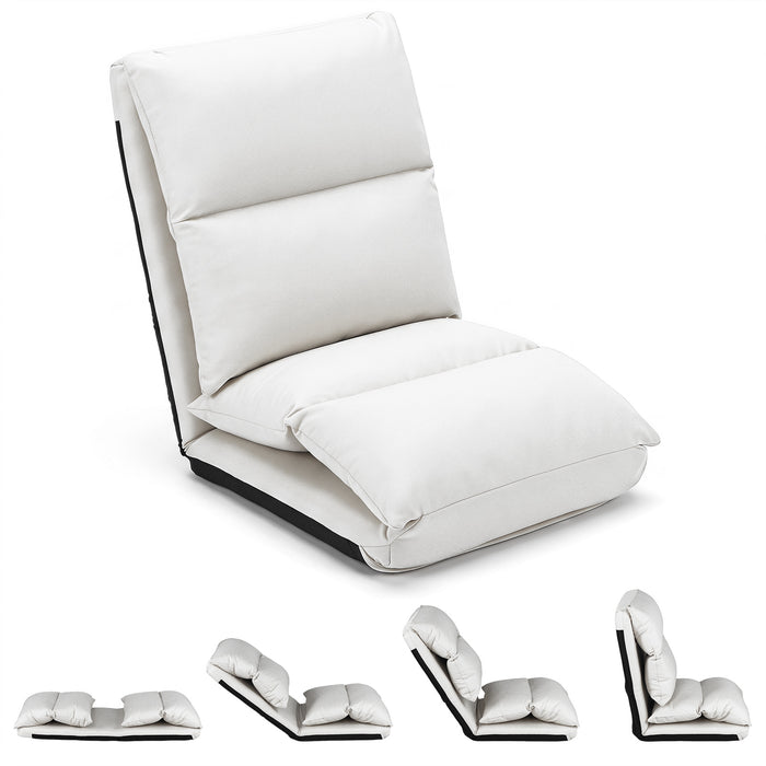 14-Level Adjustable Floor Chair with Back Support and Comfy Padded Cushions for Adults-White