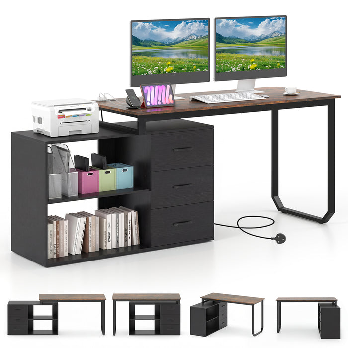 140 cm Reversible L Shaped Desk with 3 Drawers Home Office Desk-