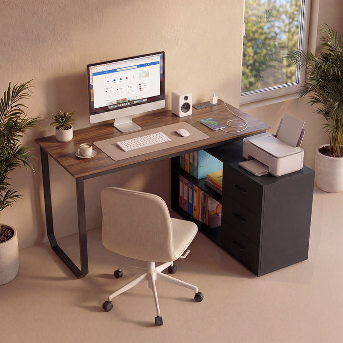 140 cm Reversible L Shaped Desk with 3 Drawers Home Office Desk-
