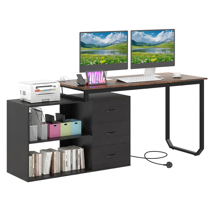 140 cm Reversible L Shaped Desk with 3 Drawers Home Office Desk-