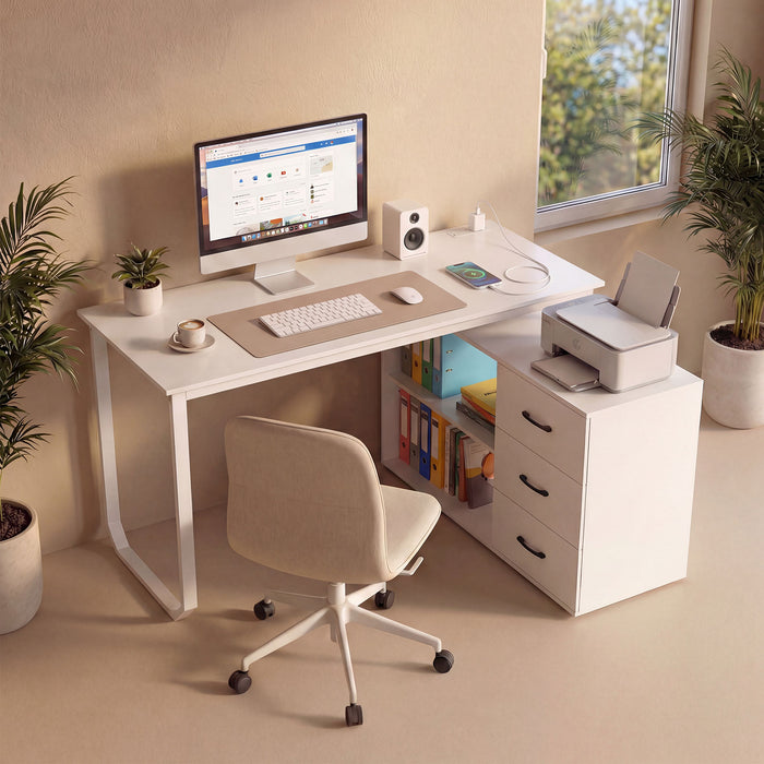 140 cm Reversible L Shaped Desk with 3 Drawers Home Office Desk-