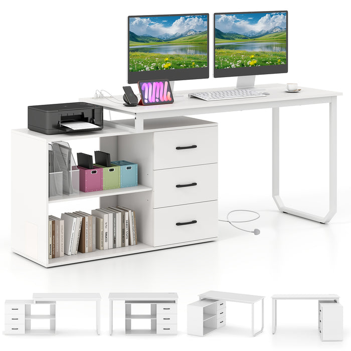 140 cm Reversible L Shaped Desk with 3 Drawers Home Office Desk-