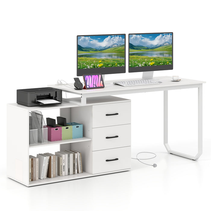 140 cm Reversible L Shaped Desk with 3 Drawers Home Office Desk-