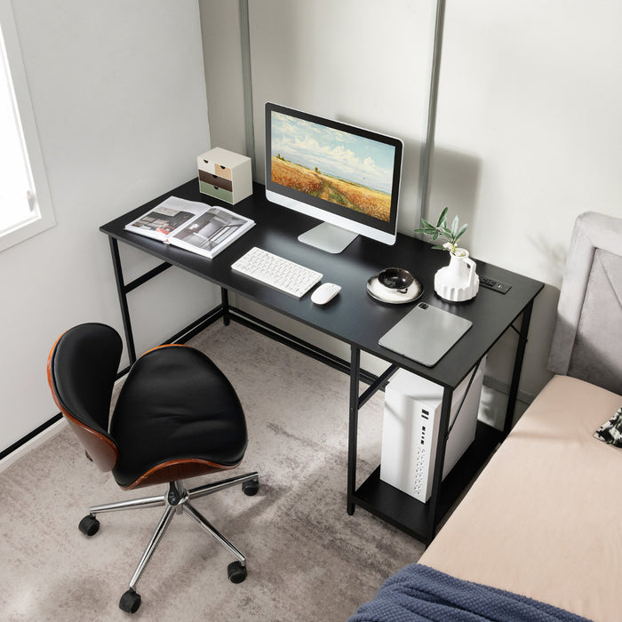 140 x 60 CM Computer Desk with Charging Station Home Office PC Desk with 4 Power Outlets and 2 USB Ports-