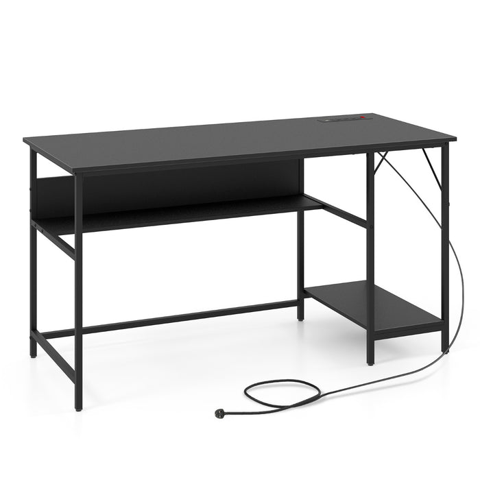 140 x 60 CM Computer Desk with Charging Station Home Office PC Desk with 4 Power Outlets and 2 USB Ports-
