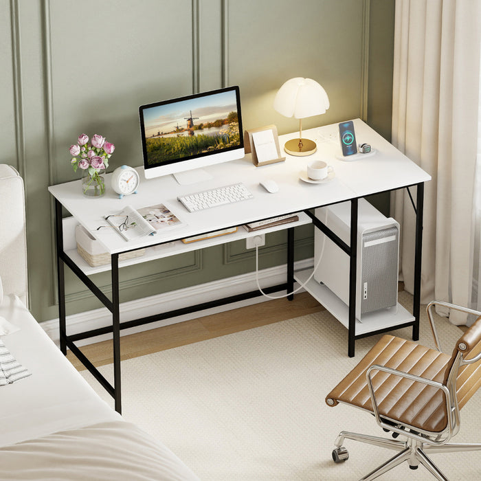 140 x 60 CM Computer Desk with Charging Station Home Office PC Desk with 4 Power Outlets and 2 USB Ports-