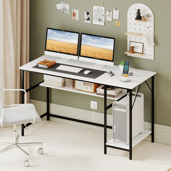 140 x 60 CM Computer Desk with Charging Station Home Office PC Desk with 4 Power Outlets and 2 USB Ports-