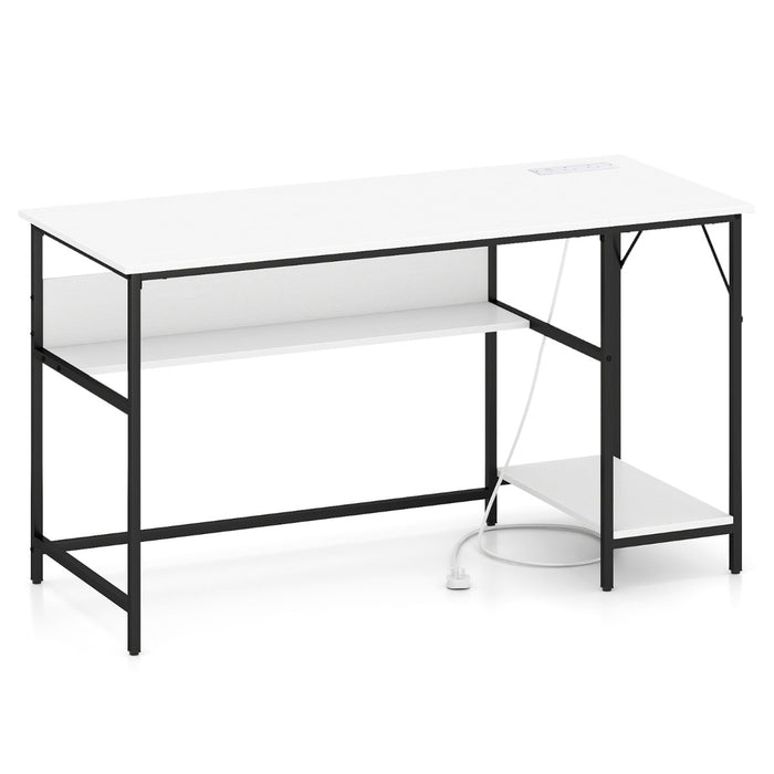 140 x 60 CM Computer Desk with Charging Station Home Office PC Desk with 4 Power Outlets and 2 USB Ports-